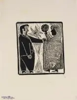 John Muafangejo, Joseph and the Pregnant Maria, linocut on paper