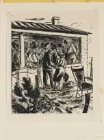 Katrine Harries, New Years (sic) Dance in Melkbosstrand, linocut on onion skin paper