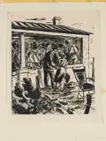 Katrine Harries, New Years (sic) Dance in Melkbosstrand, linocut on onion skin paper