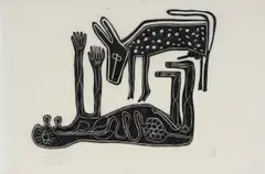 Michael Costello, Animal and Figure, 1972, linocut on rice paper