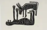 Michael Costello, Animal and Figure, 1972, linocut on rice paper
