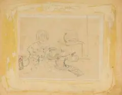 Enslin Du Plessis, Tea Party with Goldfish, pencil and pencil crayon on paper
