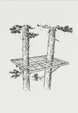 Zander Blom, Untitled (Tree Trunks and Structure), linocut on paper