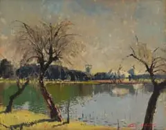 Terence McCaw, Benoni Lake, 1955, oil on canvas laid down on board