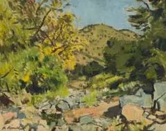 Robert Broadley, Stream on Farm of Victor Pringle, 1946, oil on canvas laid down on board
