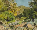 Robert Broadley, Stream on Farm of Victor Pringle, 1946, oil on canvas laid down on board