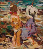 Adriaan Boshoff, Two Girls at the Beach, oil on canvas laid down on board