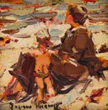 Adriaan Boshoff, Mother and Child at the Beach, oil on board