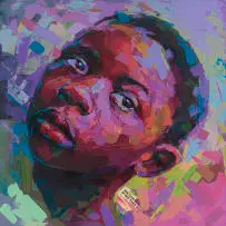 Soloman Omogboye, Portrait of a Boy, 2019, oil and collage on canvas