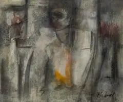 Carl Büchner, Abstracted Figure, oil on board
