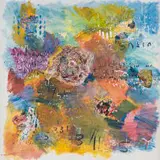 Hazel Frankel, Oasis, mixed media and acrylic with lace on canvas