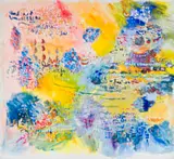 Hazel Frankel, Abstract Composition in Yellow and Blue, mixed media with acrylic on canvas