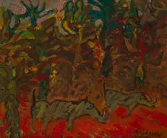 Brian Bradshaw, Warthog and Bush, oil on board