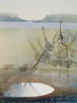Keith Joubert, Landscape with Giraffe and Zebra, oil on canvas