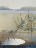 Keith Joubert, Landscape with Giraffe and Zebra, oil on canvas