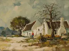 Christiaan Nice, Landscape with Figure and Cottages, oil on board