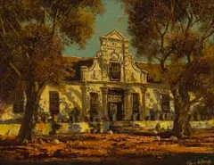 Tinus de Jongh, Cape Dutch Building, oil on canvas laid down on board