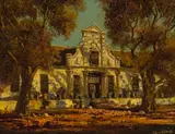 Tinus de Jongh, Cape Dutch Building, oil on canvas laid down on board