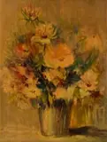 Jan Dingemans, Pink Flowers in a Vase, oil on board