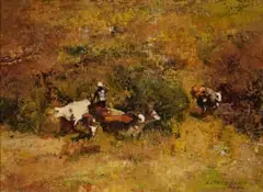 Errol Boyley, Cattle and Herder, oil on board
