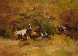 Errol Boyley, Cattle and Herder, oil on board
