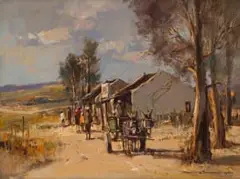 Christiaan Nice, Landscape with Donkey Cart, oil on canvas laid down on board