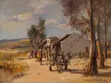 Christiaan Nice, Landscape with Donkey Cart, oil on canvas laid down on board