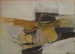 Lionel Abrams, Organic Abstract in White and Ochre, oil on paper
