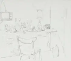 Walter Battiss, Room 6, Easy Access Motel, 1751 N. Oregon Street, Ontario, Oregon, 1977, pen on paper