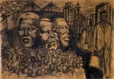 Nelson Makamo, Mandela, Tambo, Sisulu, 2006, charcoal on paper