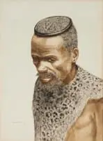 Gerard Bhengu, Portrait of a Zulu Man, watercolour on paper