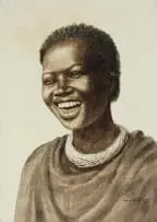 Gerard Bhengu, Portrait of a Woman Laughing, watercolour on paper