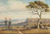 Christopher Tugwell, Mountainous Landscape with Aloes and Trees, oil on canvas laid down on board