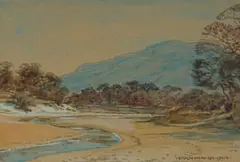 Erich Mayer, Landscape with Meandering Stream, 1924, watercolour on paper laid down on board