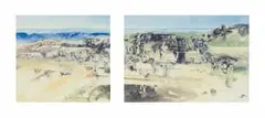 Abstract Landscape with Shrubs, diptych by Ulrich Schwanecke, 1993, watercolour on paper, sold Aug 2026