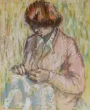 Hennie Niemann Snr, Woman Sewing, 1985, pastel on paper