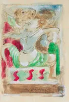 Armando Baldinelli, Abstract Figure, 1991, mixed media with watercolour on found paper