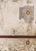 Hannes Harrs, Abstract Composition with Net and Rings, 1993, colour woodcut on paper