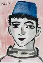Carl Büchner, Boy with Blue Hat, gouache on paper