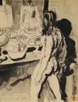 Maud Sumner, Interior, ink on paper