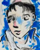 Hennie Niemann Snr, Figure in Blue, 2018, gouache on paper