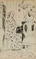 Interior with Figure Playing Piano by Maud Sumner, 1972, ink on paper, offered Aug 2026