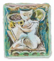Armando Baldinelli, Abstract Figure with Moon and Book, gouache and watercolour on paper