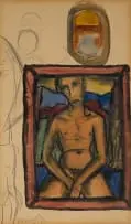 Alexis Preller, Seated Nude Study, 1939, ink and pencil on paper