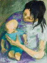 Marjorie Wallace, Mother and Child, gouache on paper