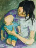 Marjorie Wallace, Mother and Child, gouache on paper