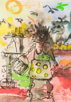 Willie Bester, Chained Figure in an Abstract Landscape, 2007, watercolour on paper