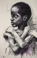 Soloman Omogboye, Guarded Light, 2020, mixed media with charcoal on paper