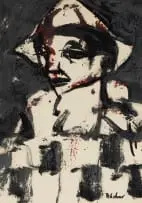 Carl Büchner, Figure with Hat, ink on paper laid down on board