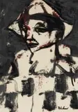 Carl Büchner, Figure with Hat, ink on paper laid down on board